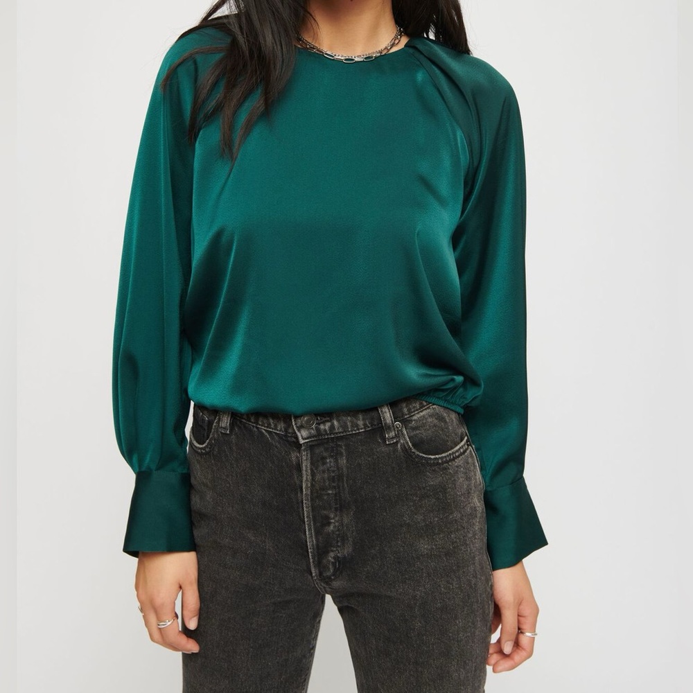 Dynamite Romy Open-Back Satin Blouse